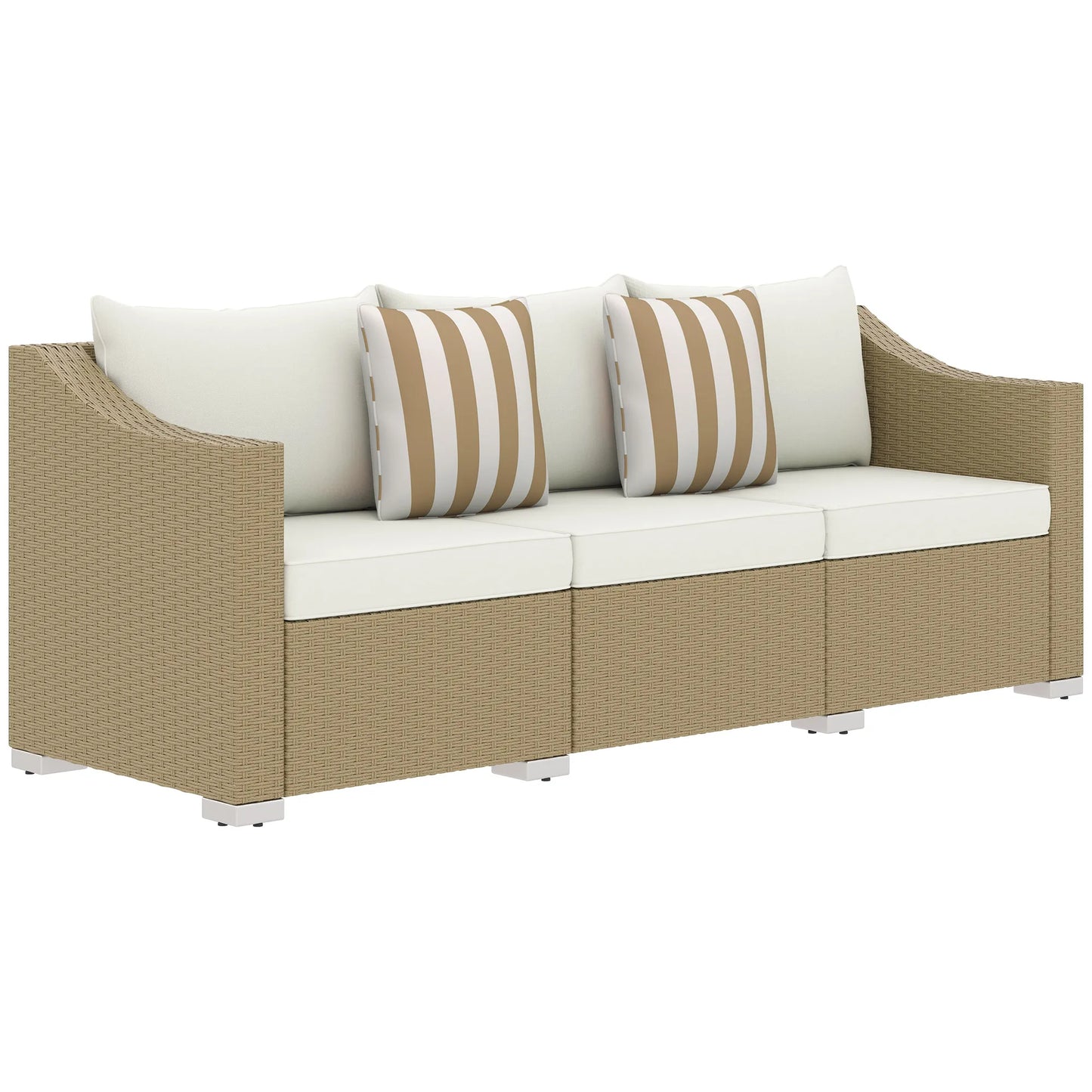 Outdoor Wicker Patio Sofa With Cushions And Throw Pillows