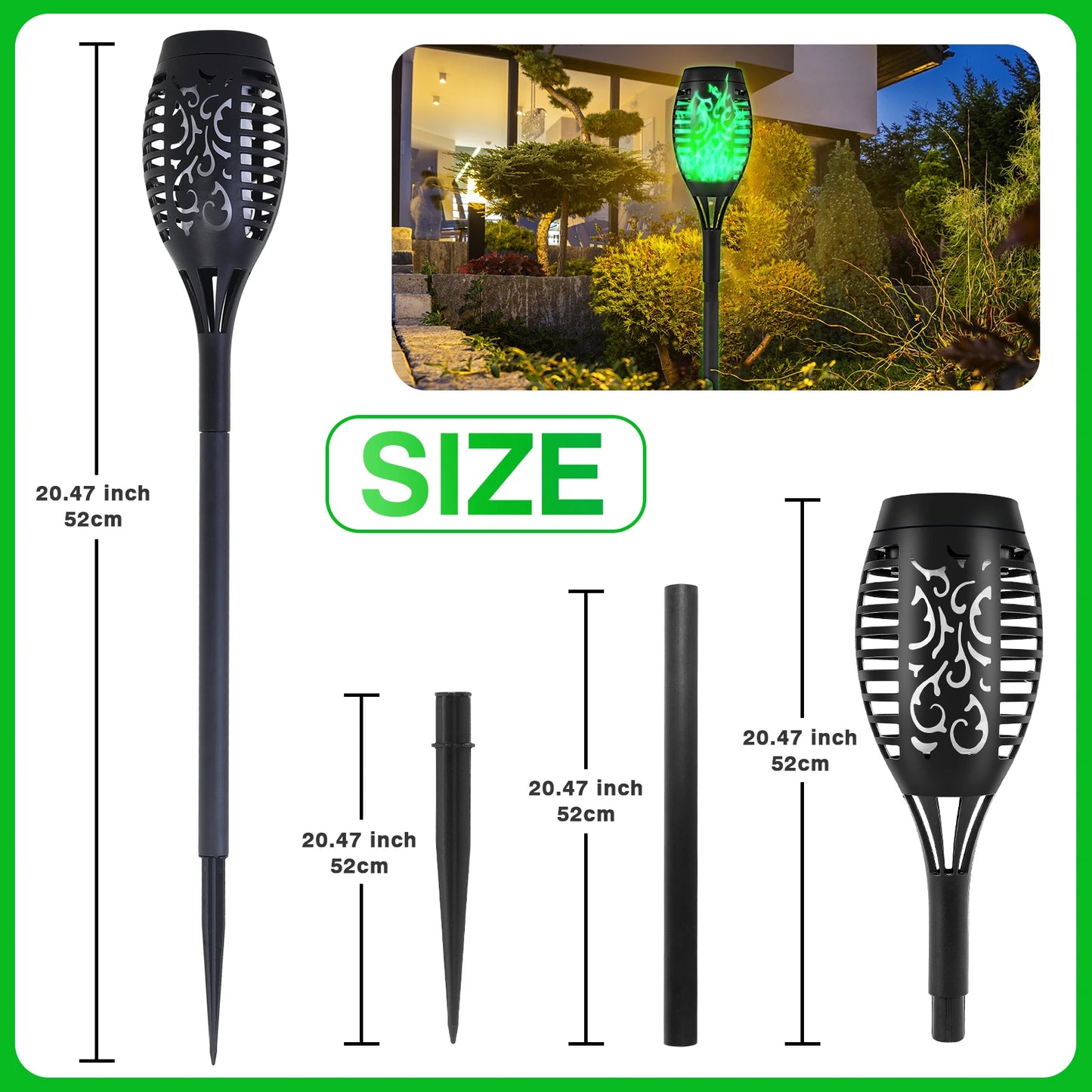Green Solar Flame Light Outdoor Torch Lamp For Garden Decor
