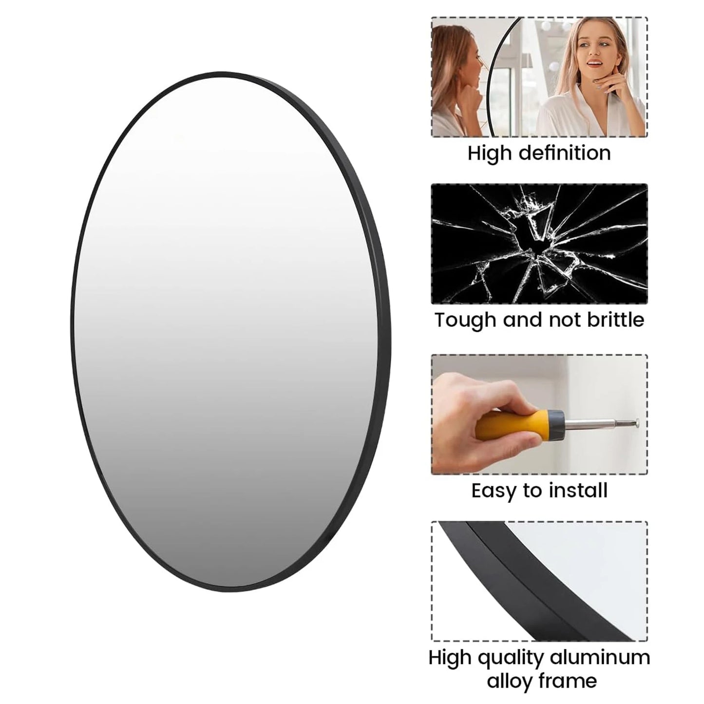 Round Mirror 18/20/24/30/32/36 Inch, Metal Frame Wall Mirror, Circle Mirror for Bathroom Living Room Entryway Hallway Foyer