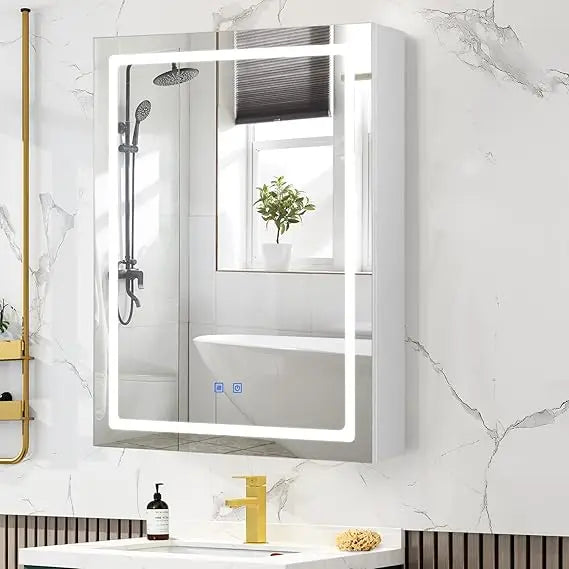 Anti-Fog Lighted Bathroom Medicine Mirror Cabinet, Medicine Cabinet with Mirror and Lights, Dimmable, Adjustable Shelves
