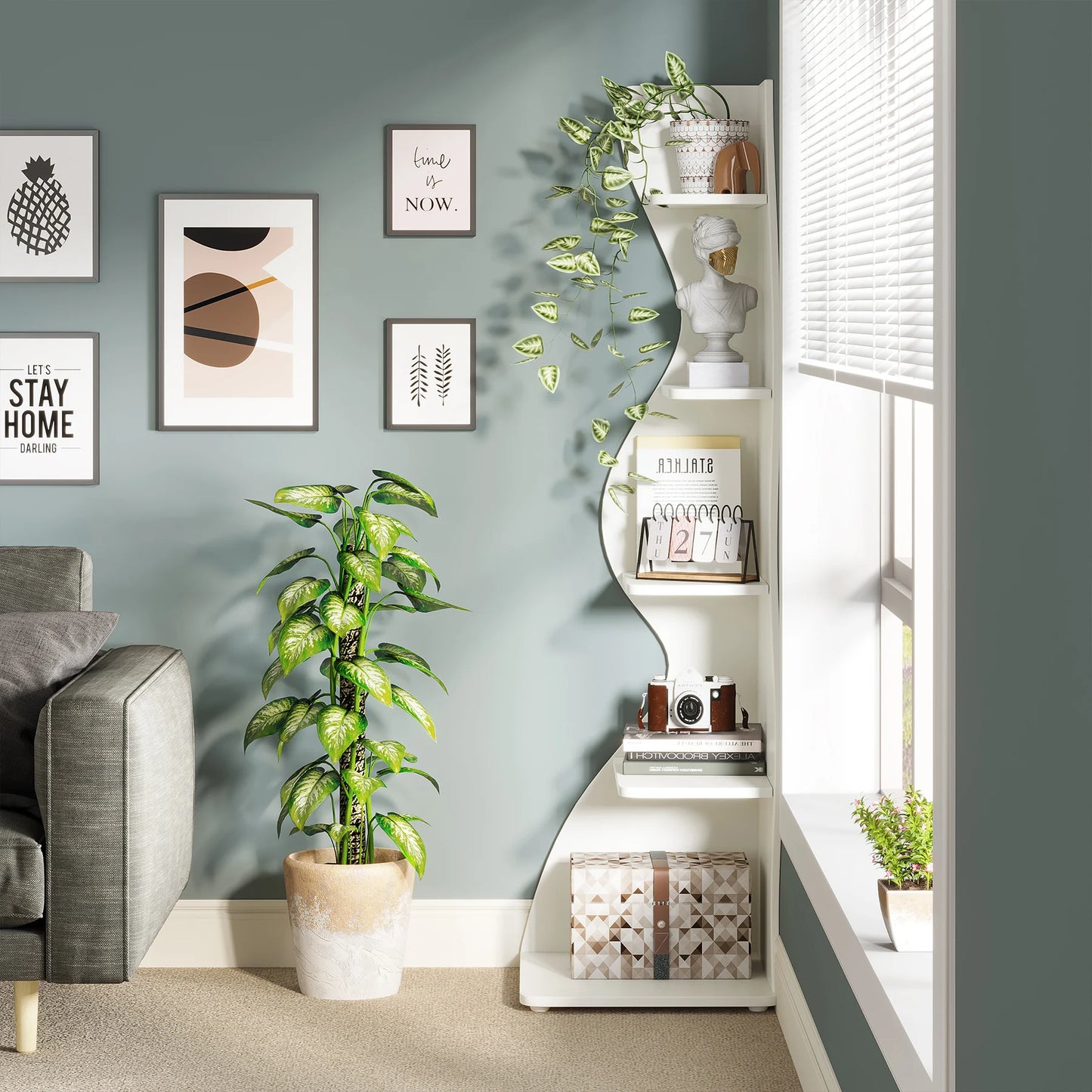 Tribesigns 5 Tier Corner Shelf Wall Corner Bookshelf Plant Stand