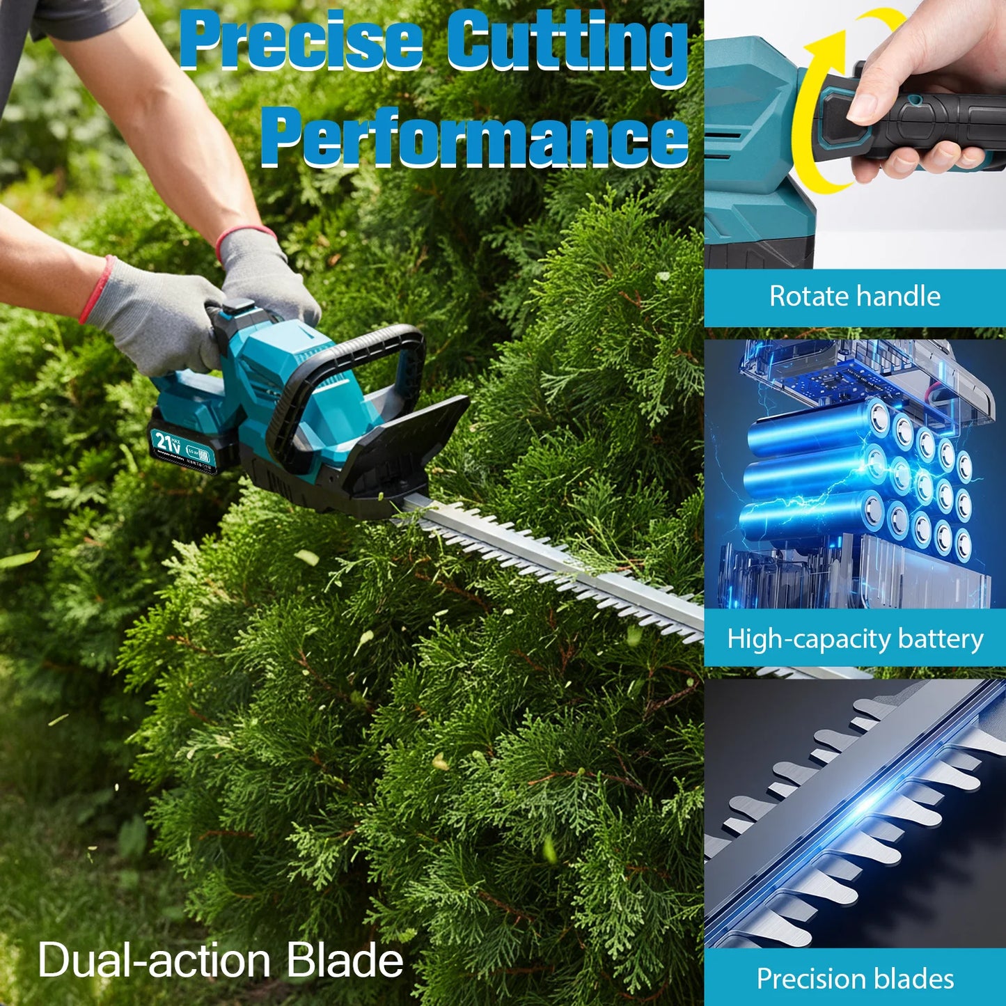 Cordless Hedge Trimmer With Battery and 180 Degree Rotatable Head