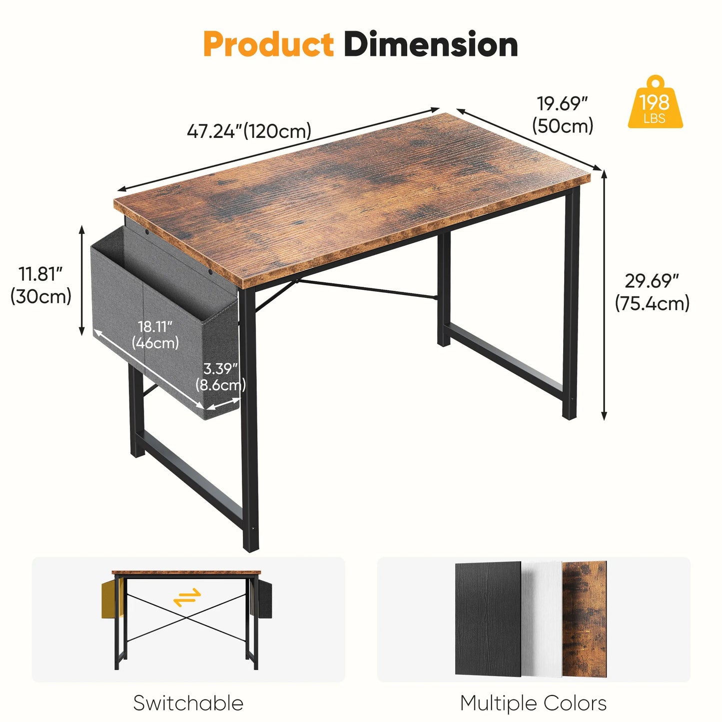 JHK Adjustable Computer Desk With Wood Top And Metal Frame Storage Bag