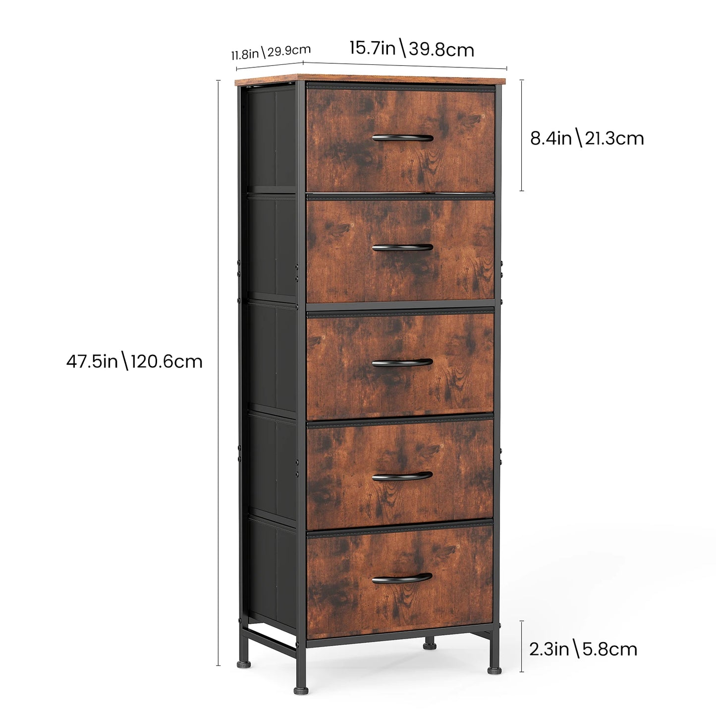 JHK Modern Dresser With Five Fabric Drawers And Nightstand