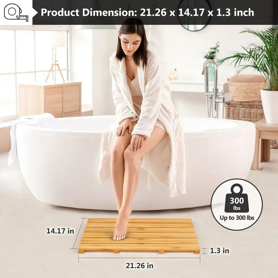 Bamboo Bath Mat Non Slip Waterproof Wooden Shower Floor Mat