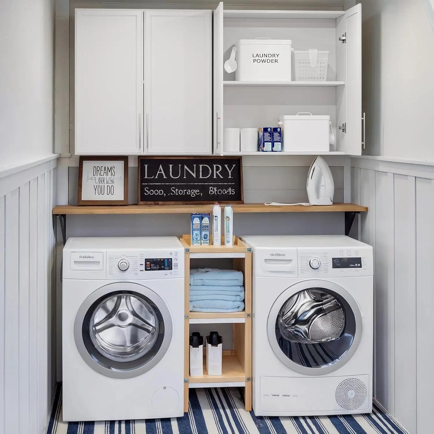 Laundry Room Wall Cabinet With Adjustable Shelves And Durable Wood