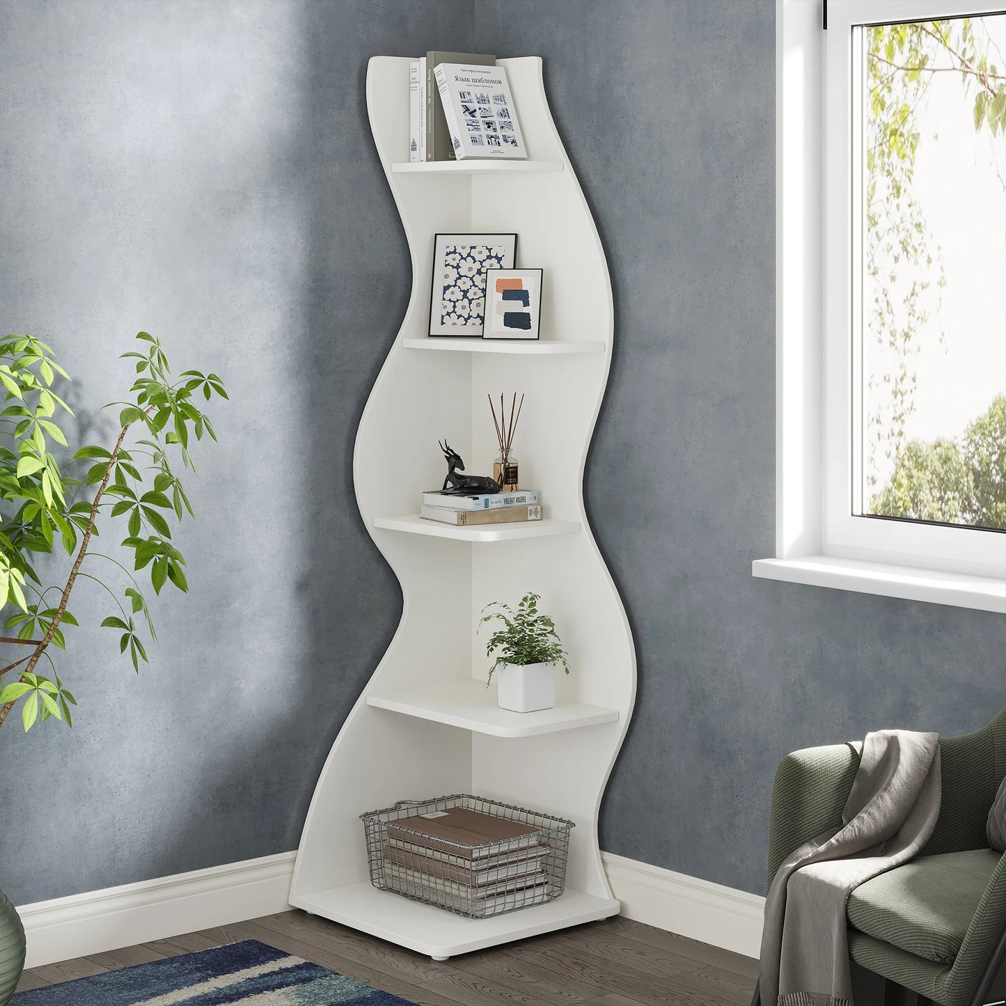 Tribesigns 5 Tier Corner Shelf Wall Corner Bookshelf Plant Stand