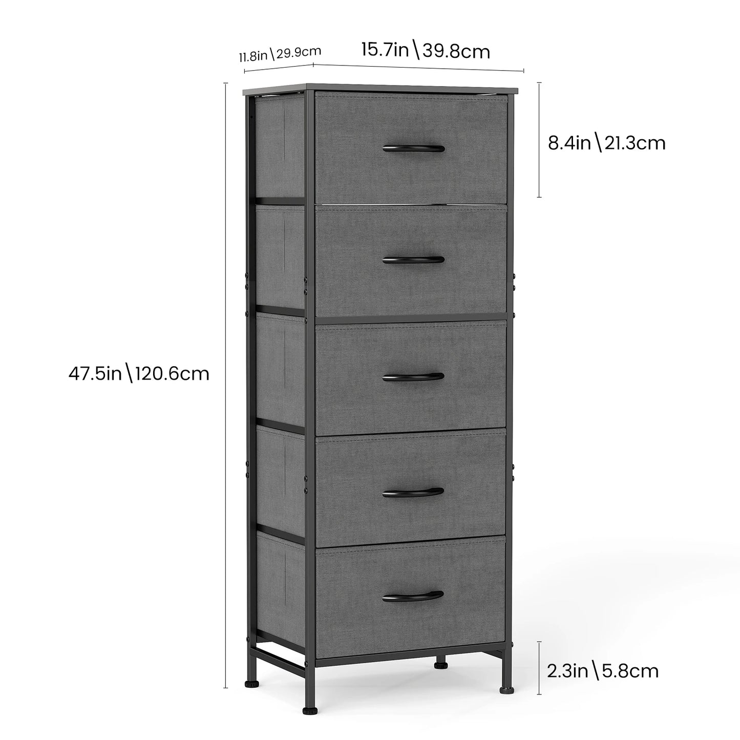 JHK Modern Dresser With Five Fabric Drawers And Nightstand