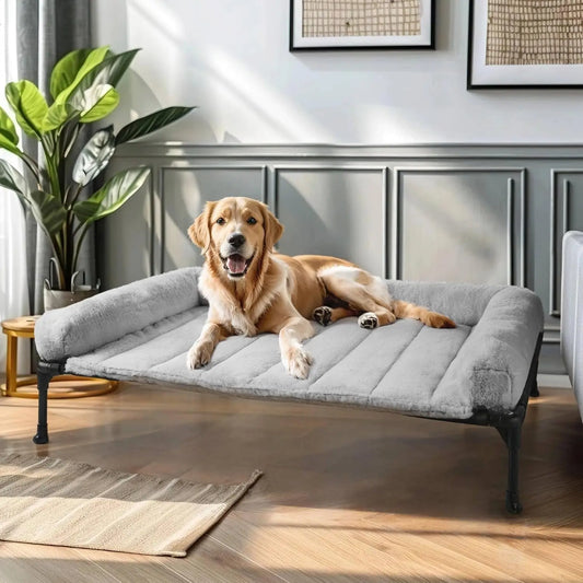 Elevated Orthopedic Dog Bed With Fluffy Bolster And Non Slip