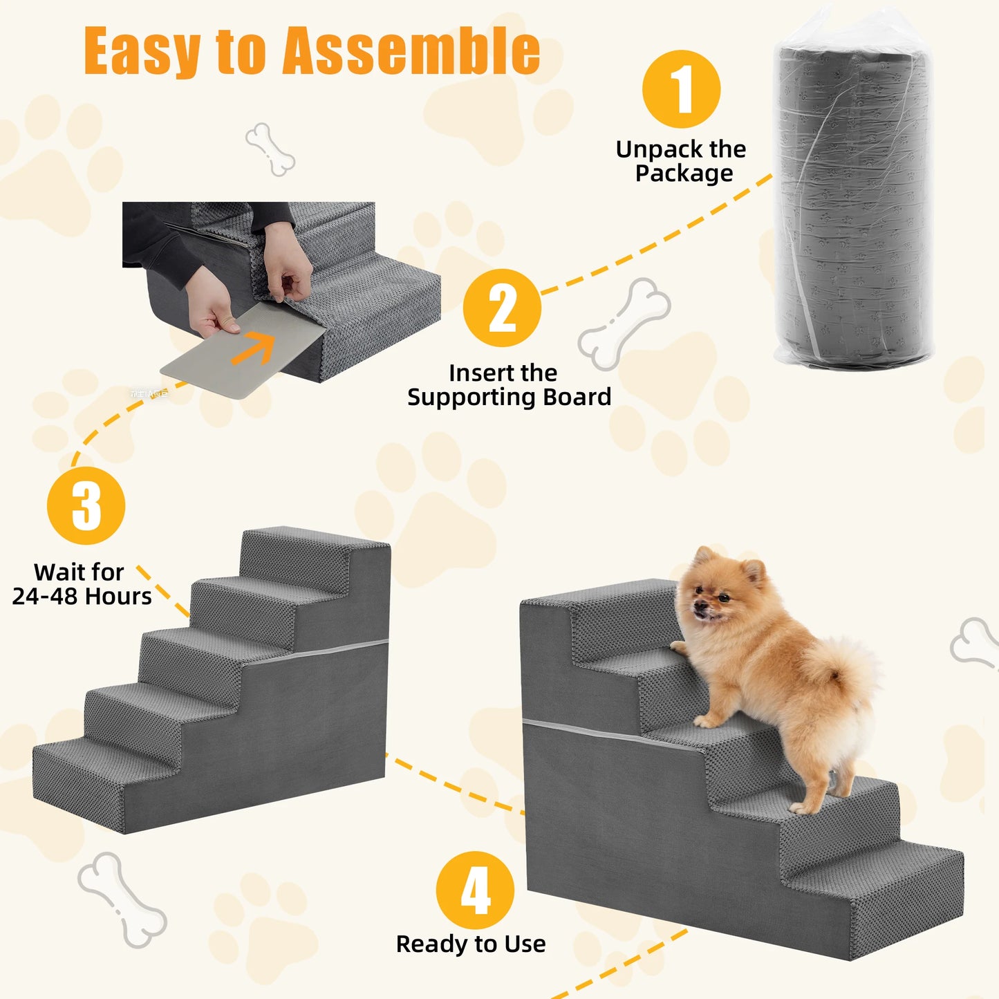 Right Angled Foam Dog Stairs 3 To 5 Steps For Small Dogs Indoor