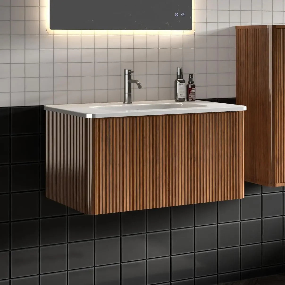 30" Bathroom Vanity with Sink, Modern Floating Vanity with Push Open Soft Close Drawer, Large Storage for Small Space, Walnut
