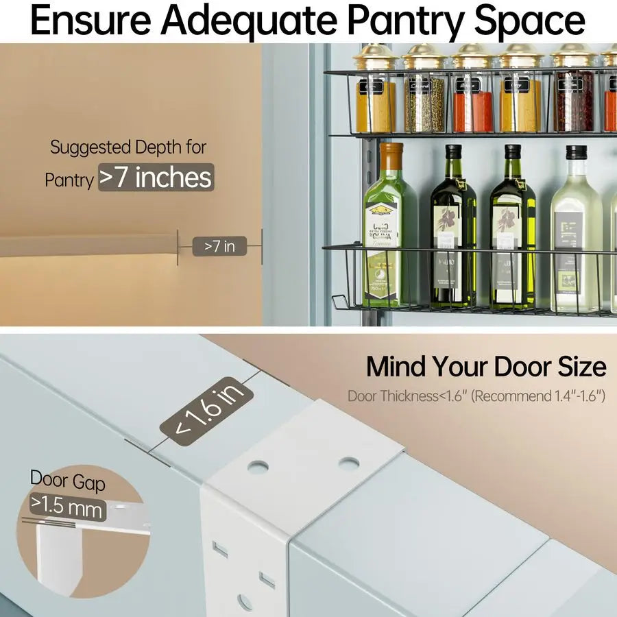 Adjustable Cabinet Door Organizer 6 Tier Hanging Spice Rack Pantry