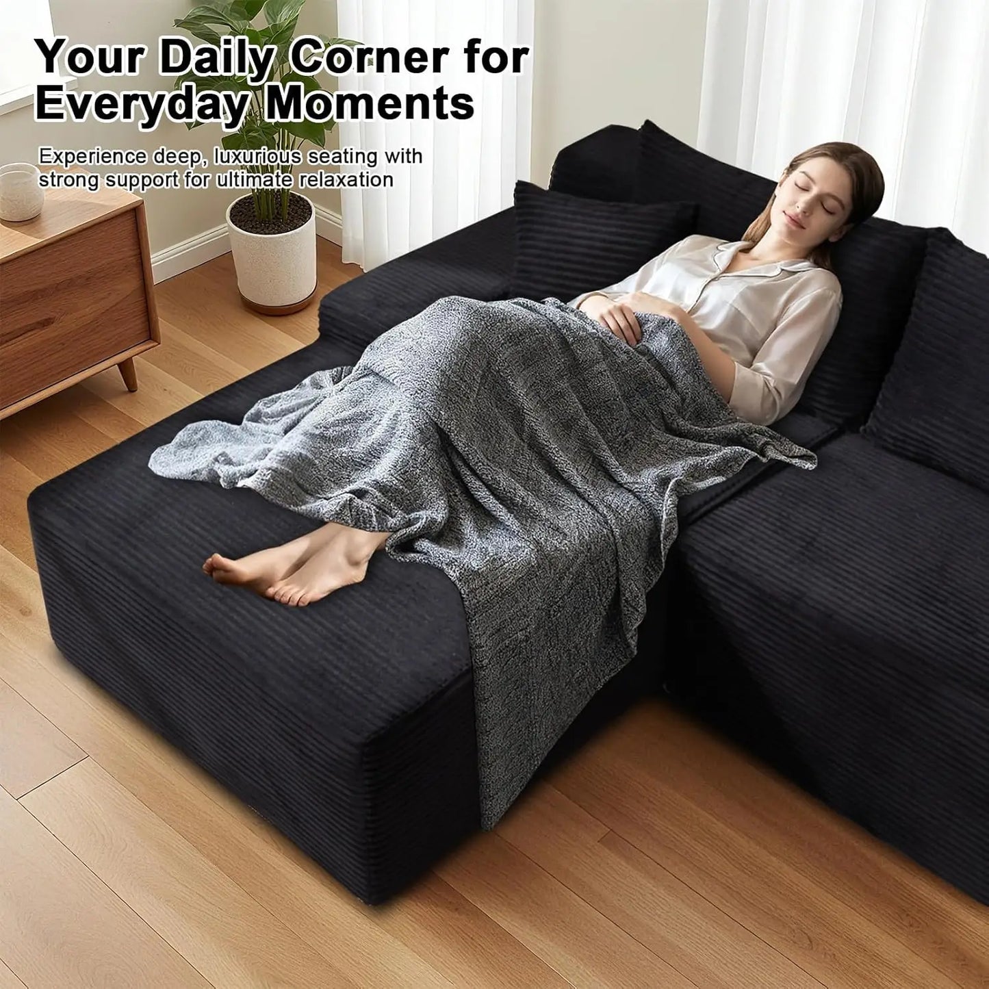 Cloud Modular Sectional Couch with L Shaped Chaise Corduroy Upholstery