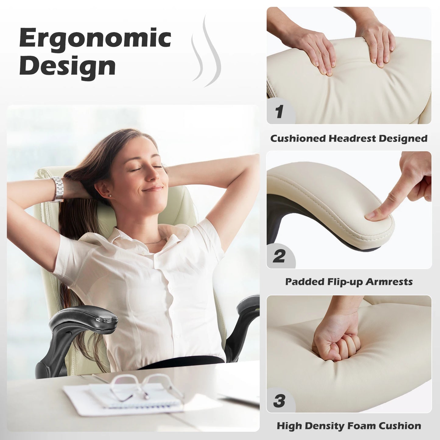 JHK Heavy Duty Ergonomic Office Chair With Flip Up Arms