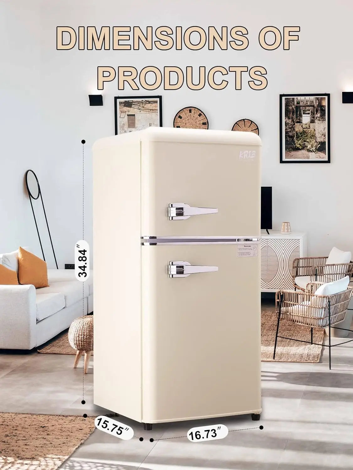 Krib Bling Retro Compact Refrigerator With Freezer For Home Office