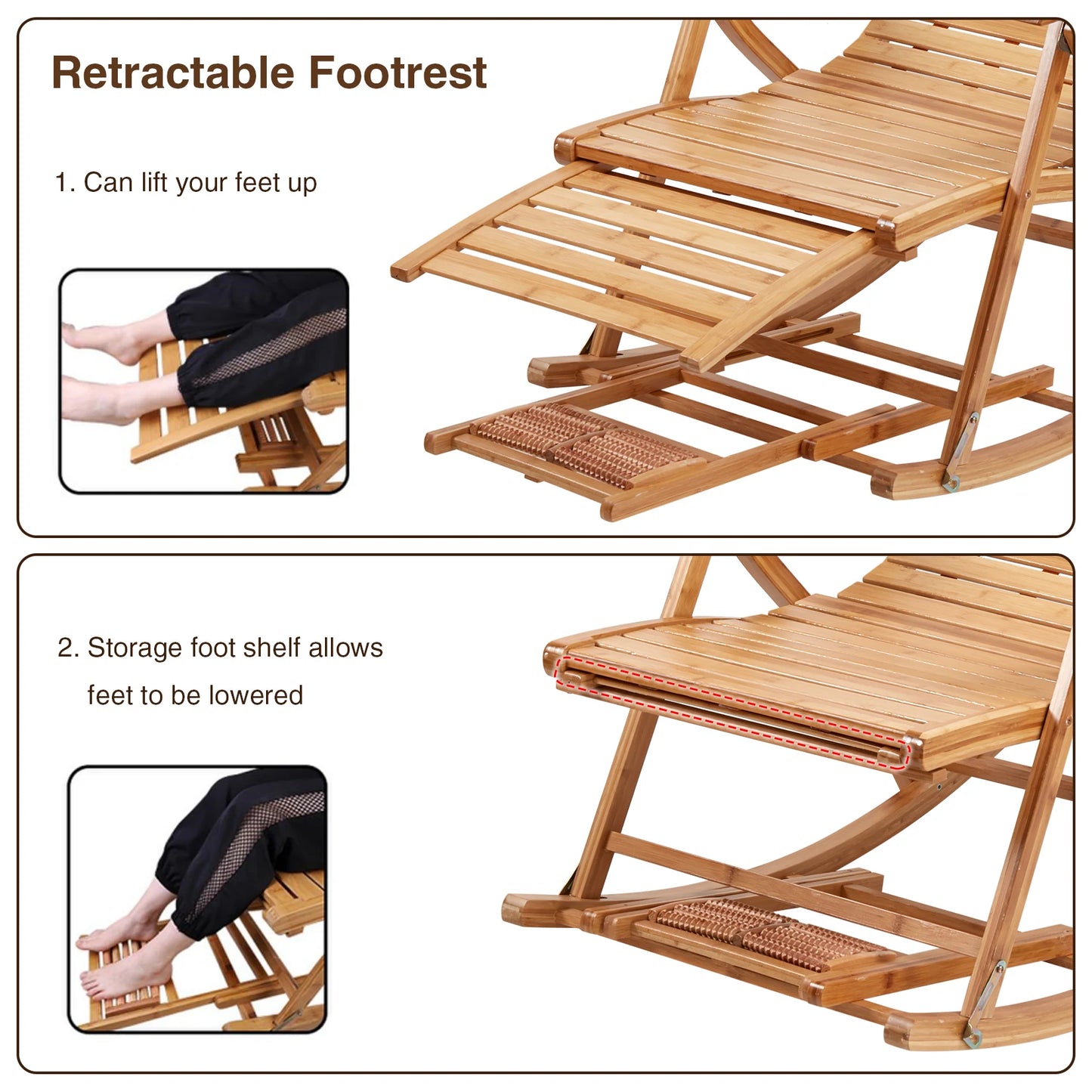 Heavy Duty Folding Rocking Bamboo Sun Lounger Outdoor Furniture