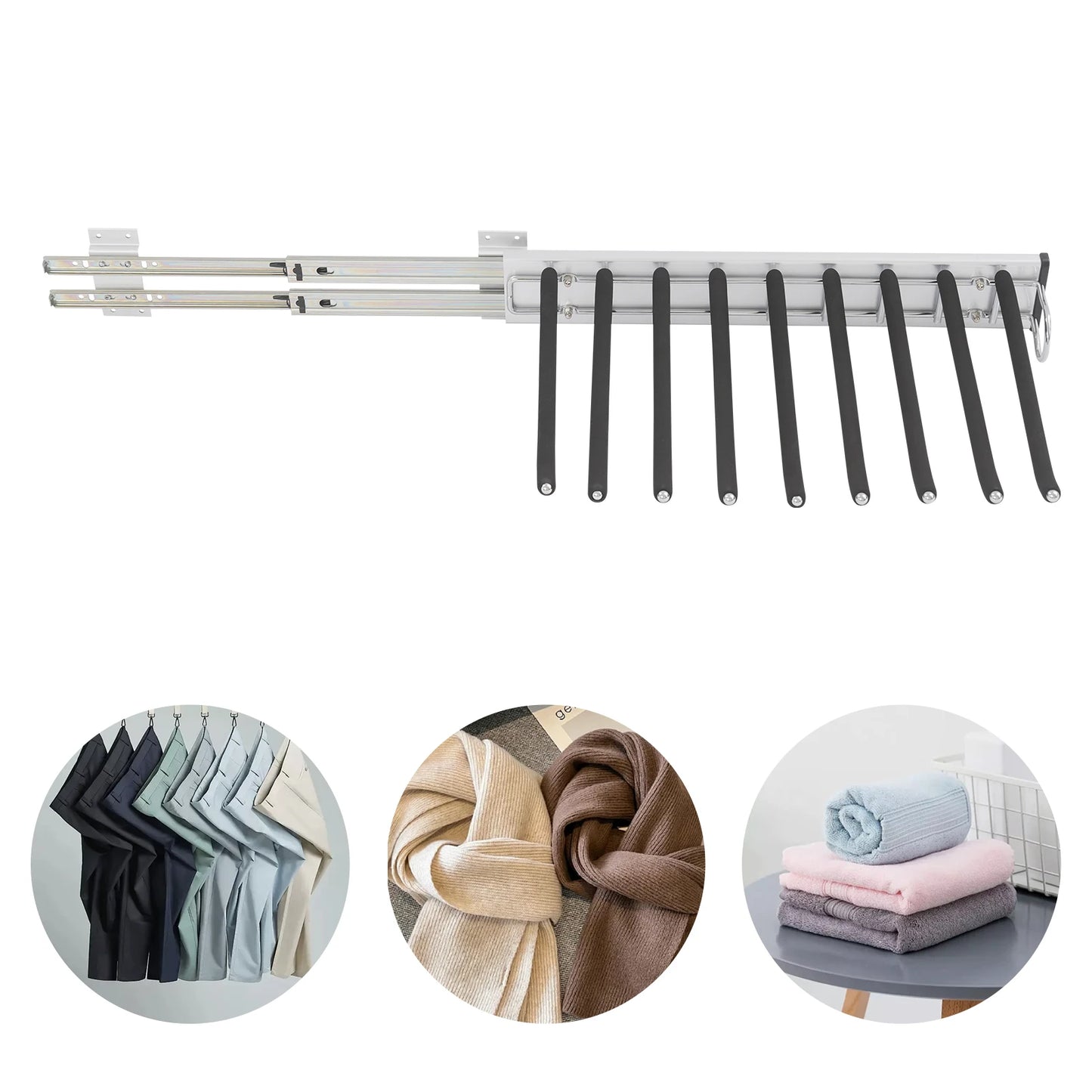 Bymaocar Pull Out Trousers Rack 9-Rod Retractable Wardrobe Organizer