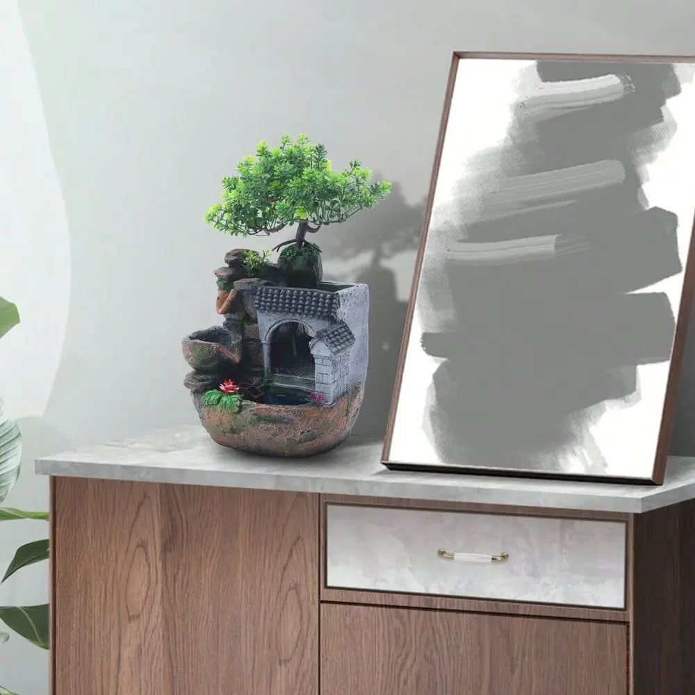 Waterfall Desk Fountain LED Light For Home Office Decor