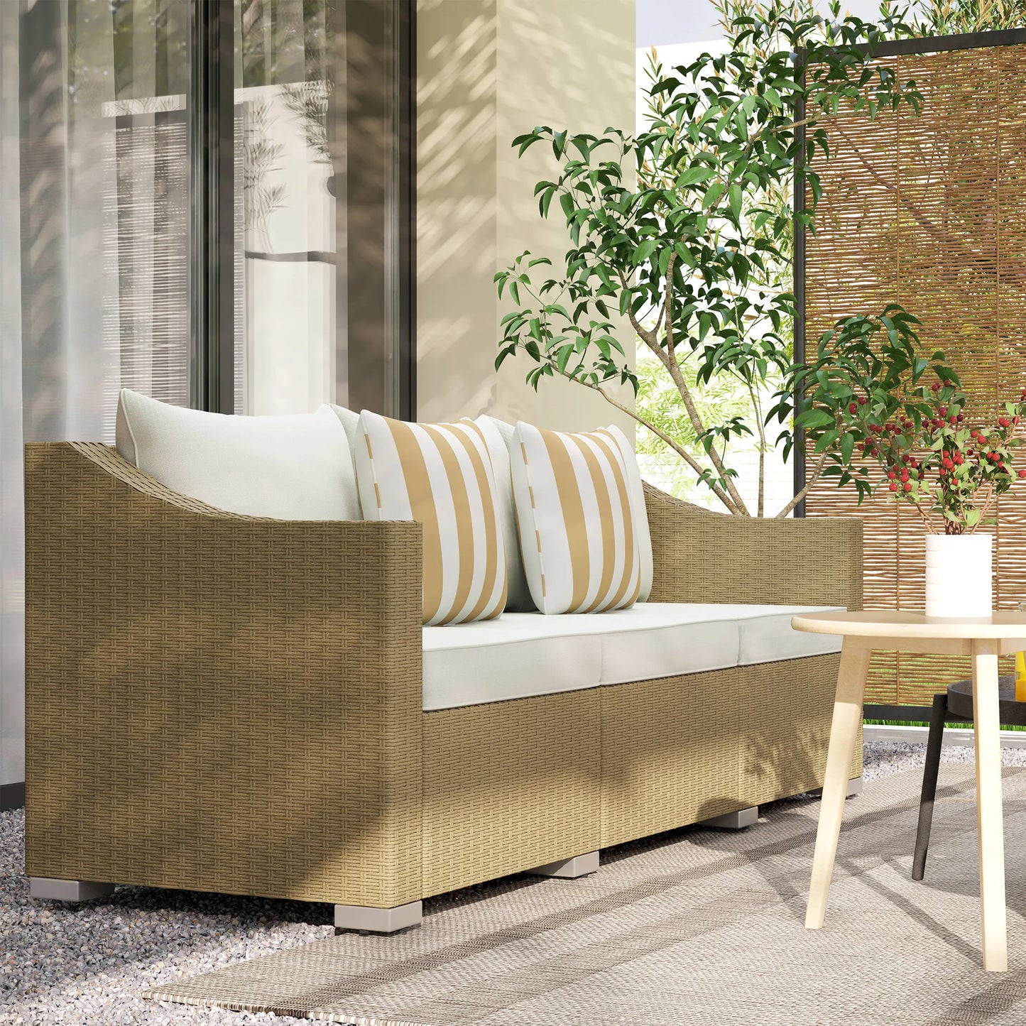Outdoor Wicker Patio Sofa With Cushions And Throw Pillows