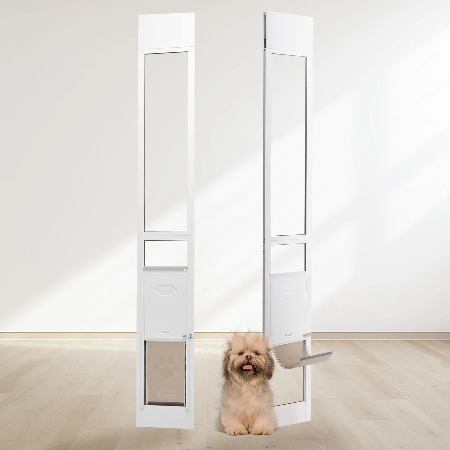 SucceBuy Dog Door Sliding Glass Door Adjustable Height Tempered Glass