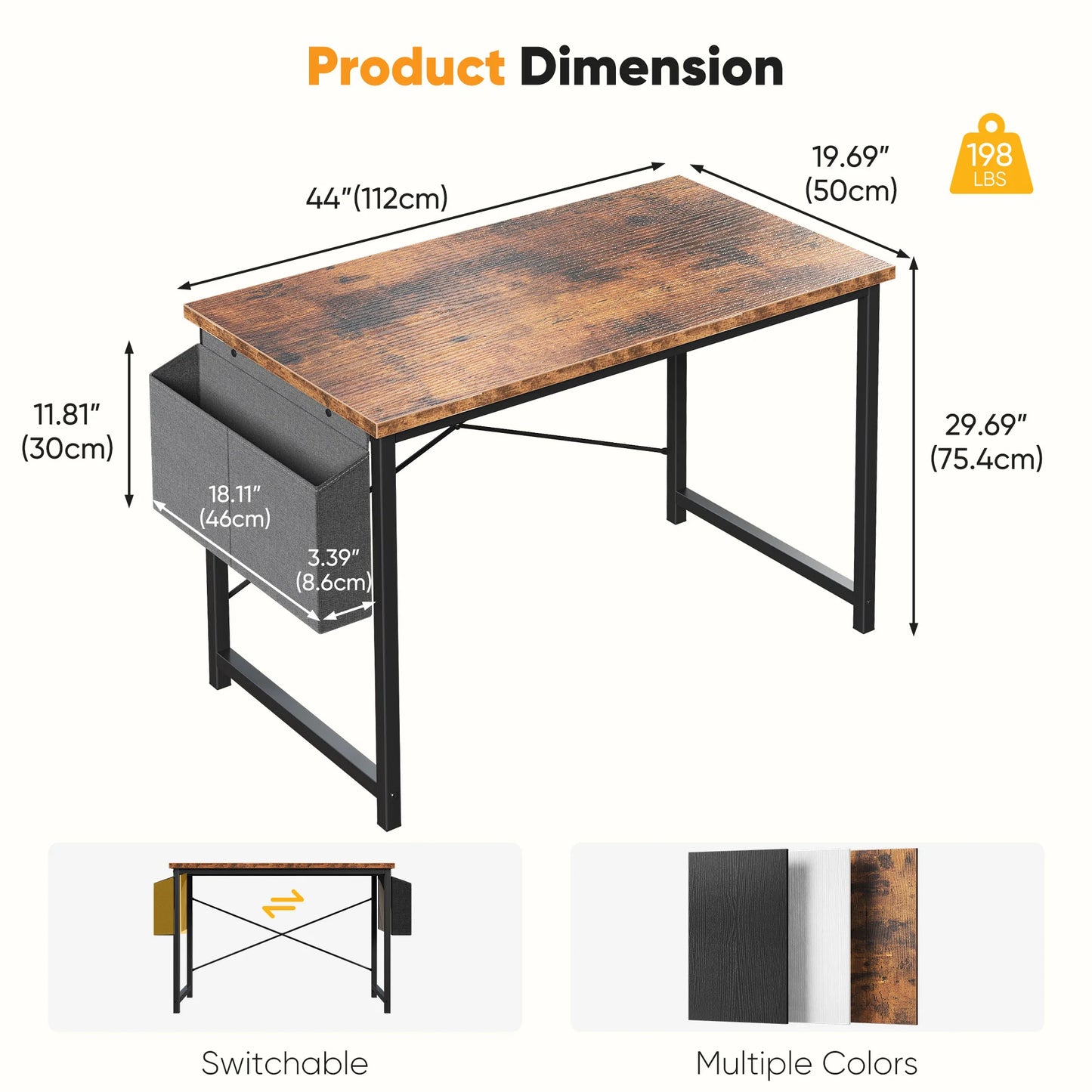 JHK Adjustable Computer Desk With Wood Top And Metal Frame Storage Bag