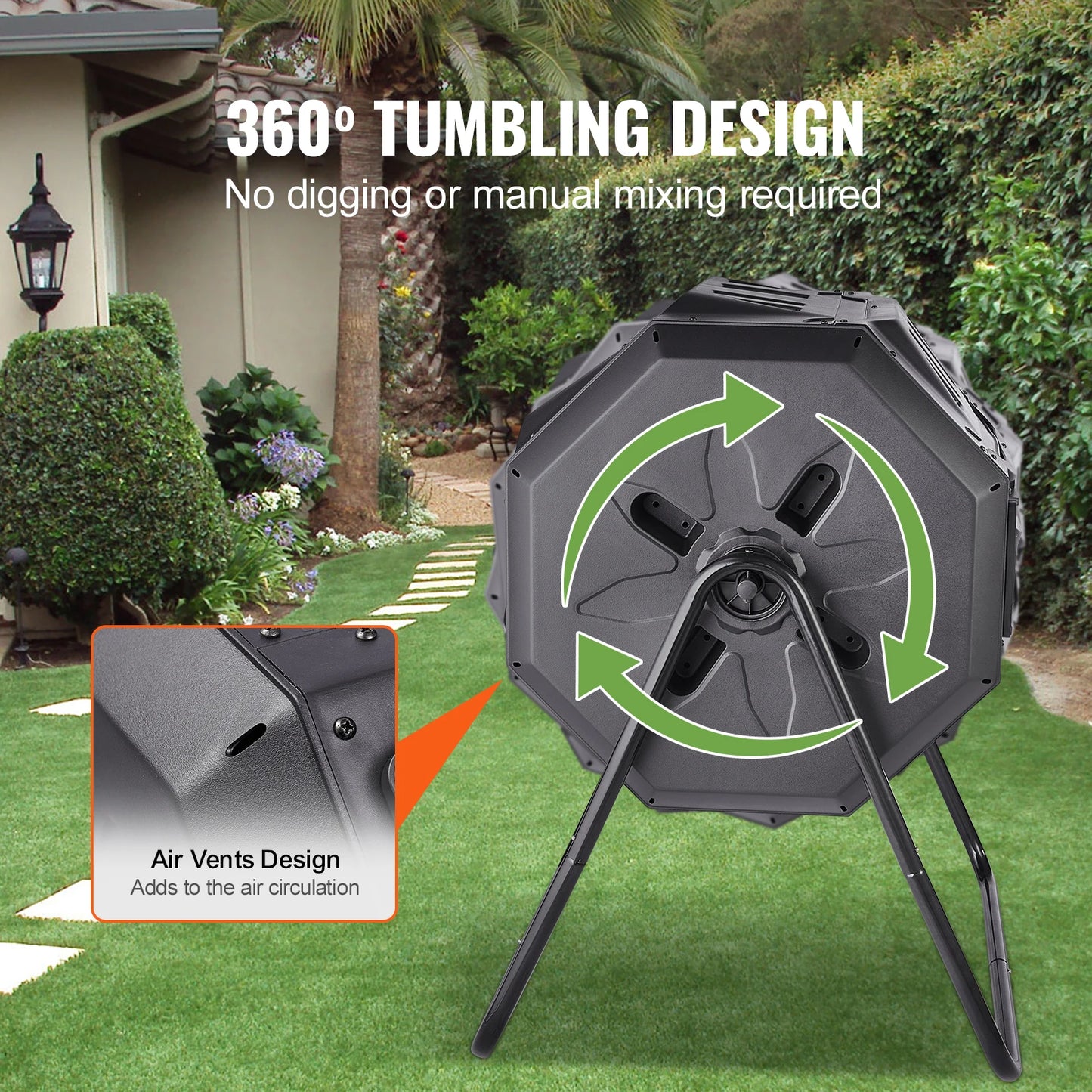 SucceBuy Dual Chamber Tumbling Compost Bin BPA Free