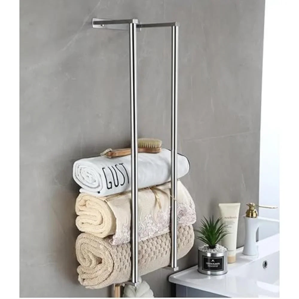 Stainless Steel Single Tier Wall Mounted Towel Rack For Bathroom Storage