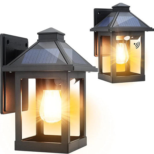 Solar Powered Wall Lanterns 2 Pack Dusk to Dawn Sensor