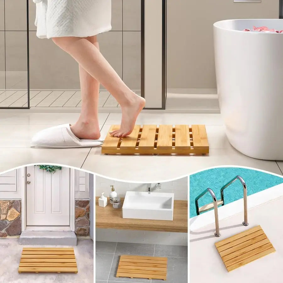 Bamboo Bath Mat Non Slip Waterproof Wooden Shower Floor Mat