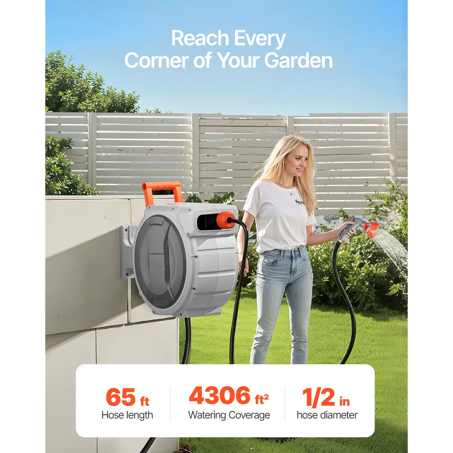 SucceBuy Retractable Garden Hose Reel With 9Pattern Nozzle Wall Mount