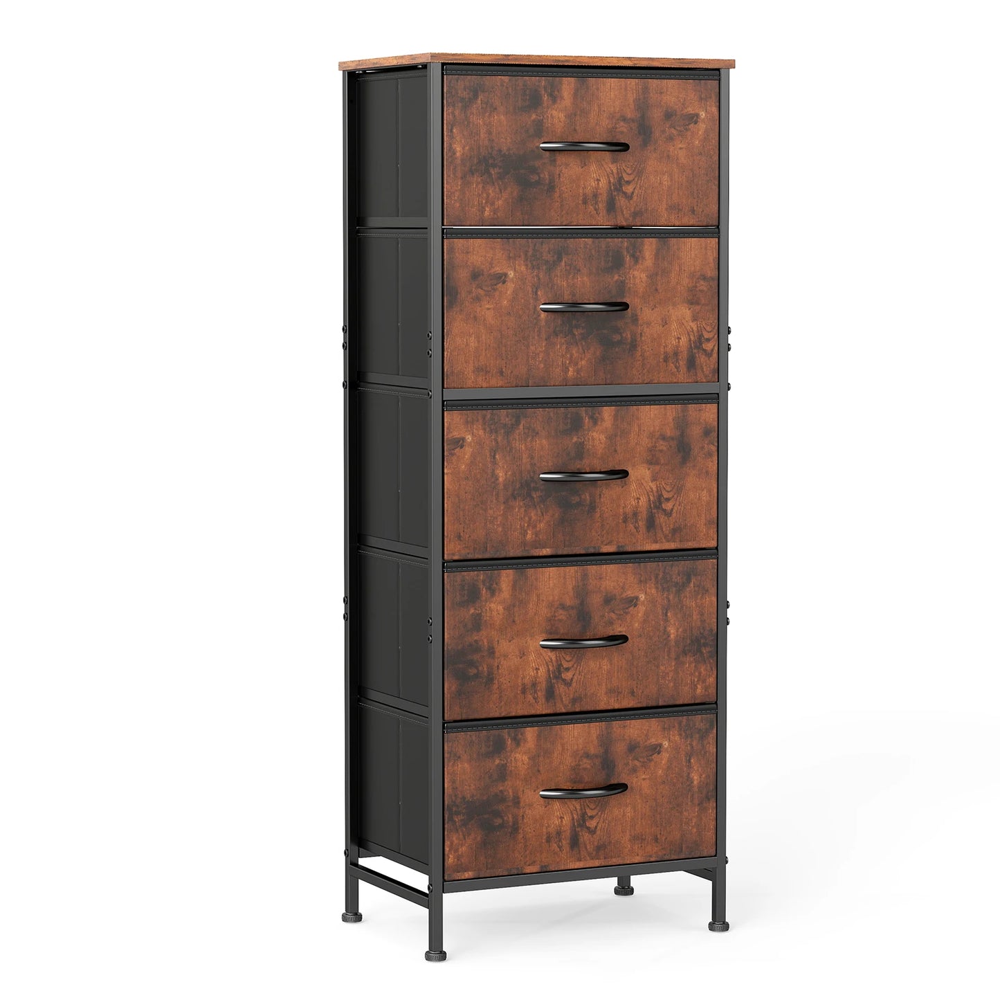 JHK Modern Dresser With Five Fabric Drawers And Nightstand