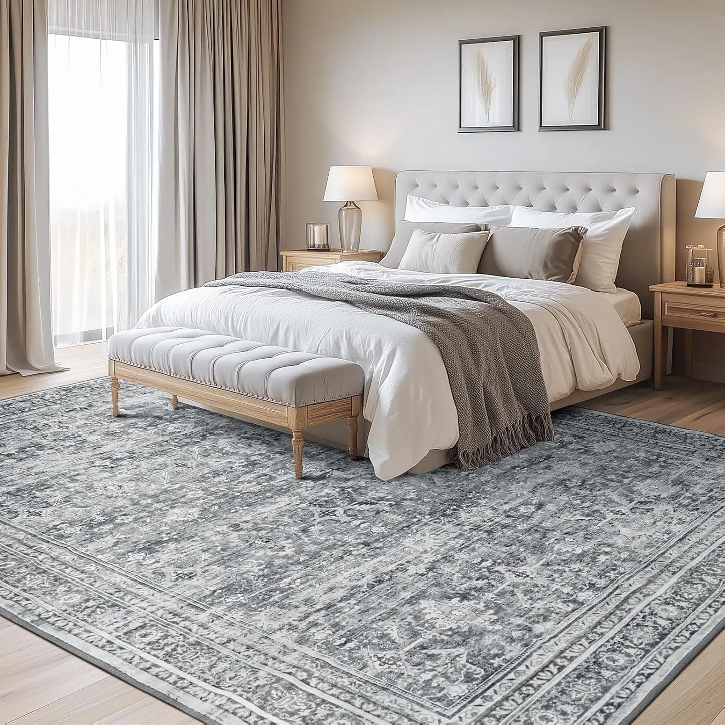 Washable Area Rug With Non-Slip Backing And Floral Design
