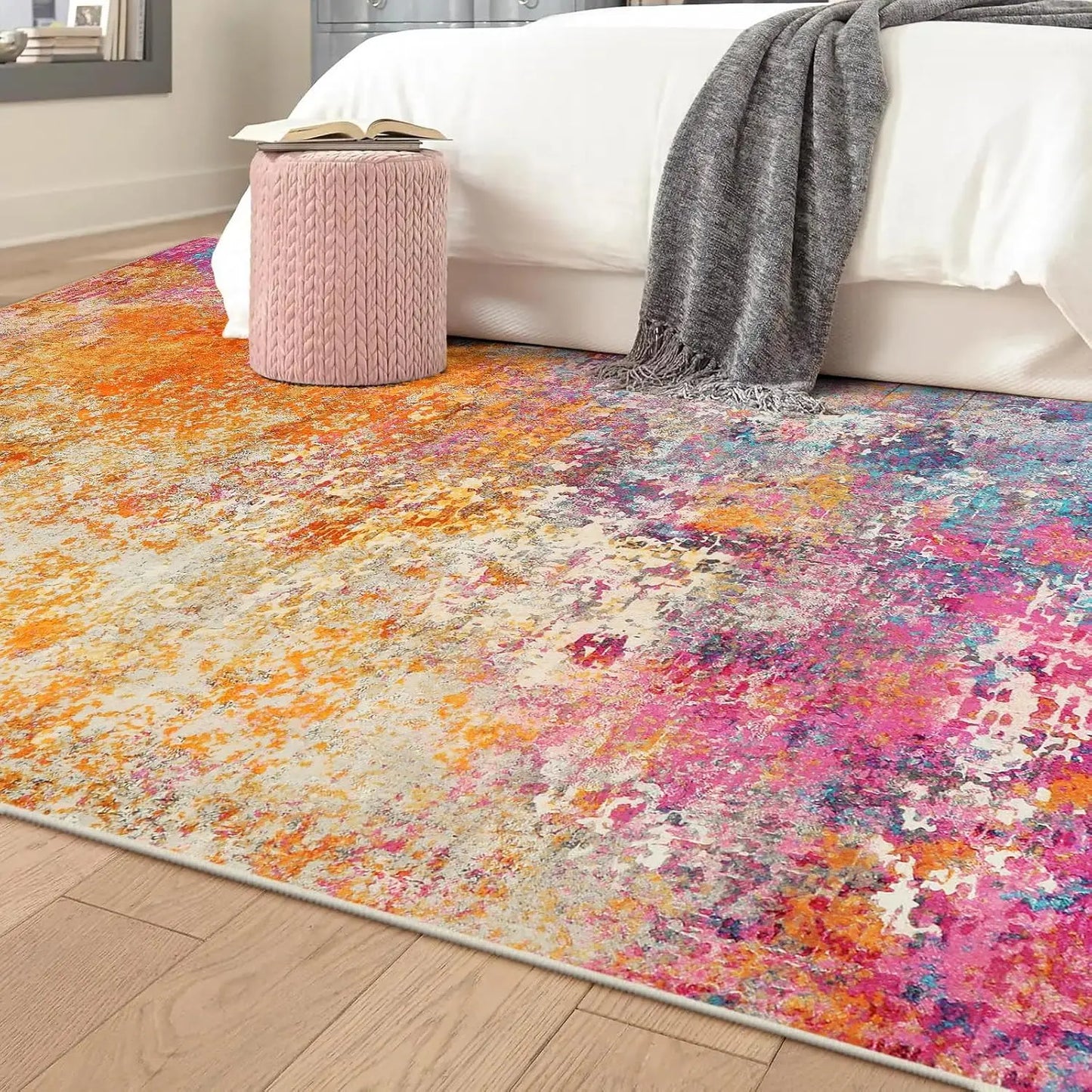Modern Abstract Washable Rug Non Slip Low Pile Living Room