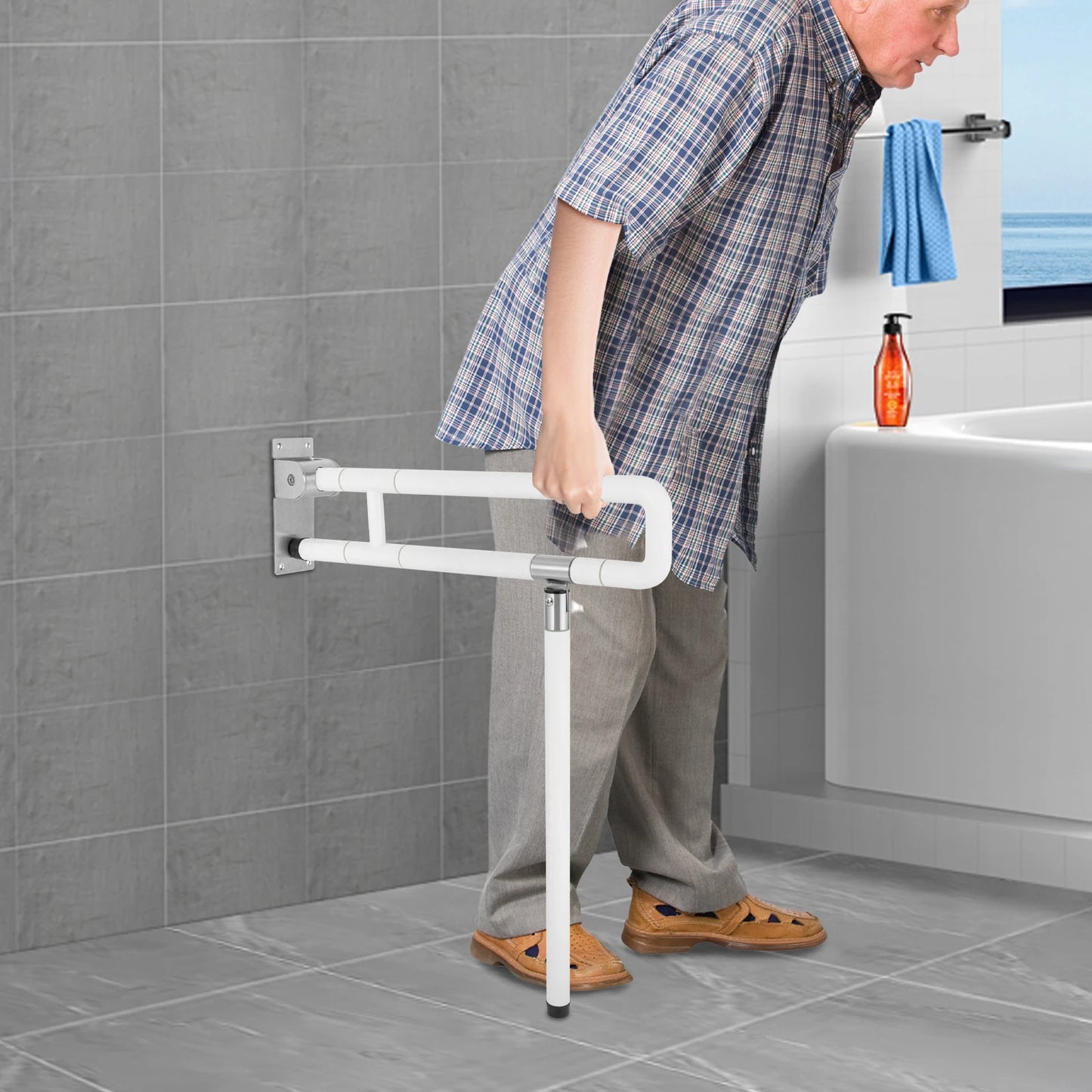 Metal Toilet Grab Bar Wall Mount Foldable Disabled Assist Handle