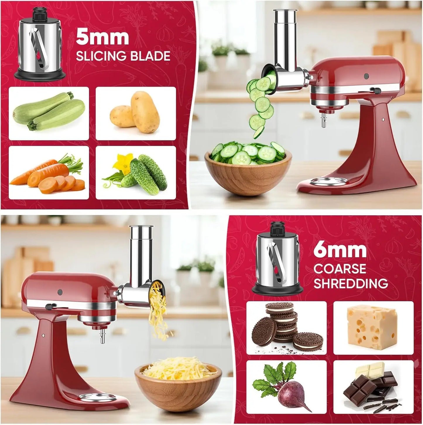 GVODE Stainless Steel Slicer Shredder Attachment KitchenAid Stand Mixers
