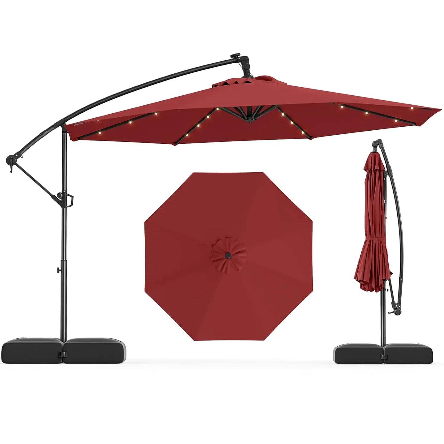 Solar Cantilever Patio Umbrella With Base Included And LED Lights