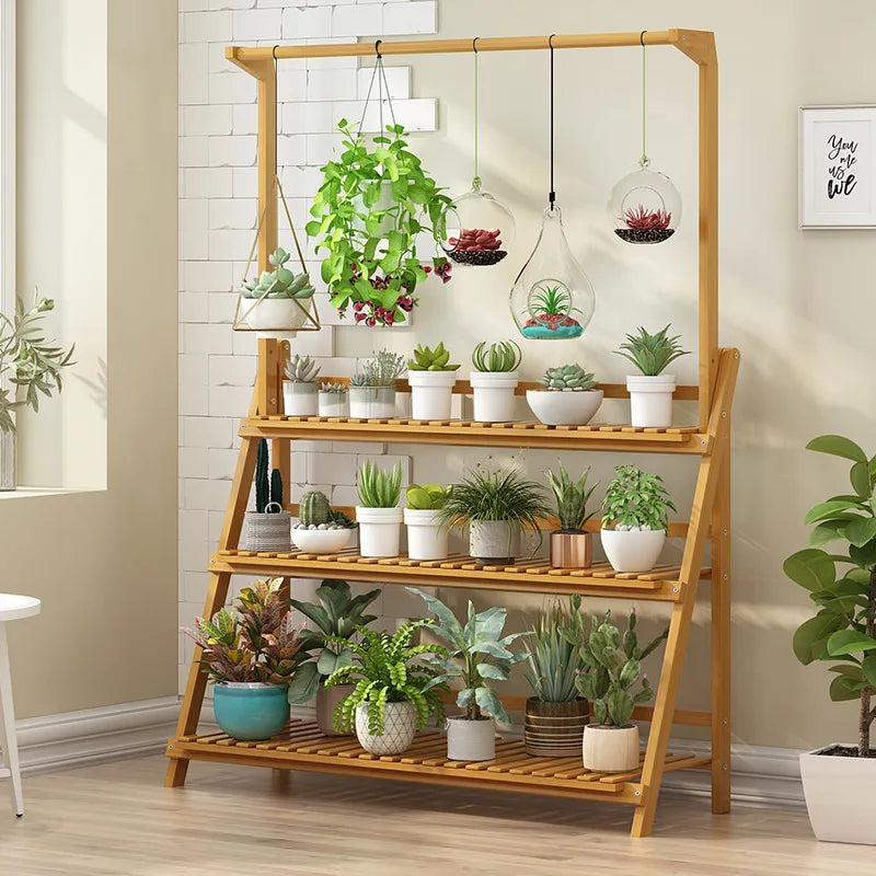 Folding Bamboo Plant Stand 3 Tier Indoor Outdoor Garden Shelf