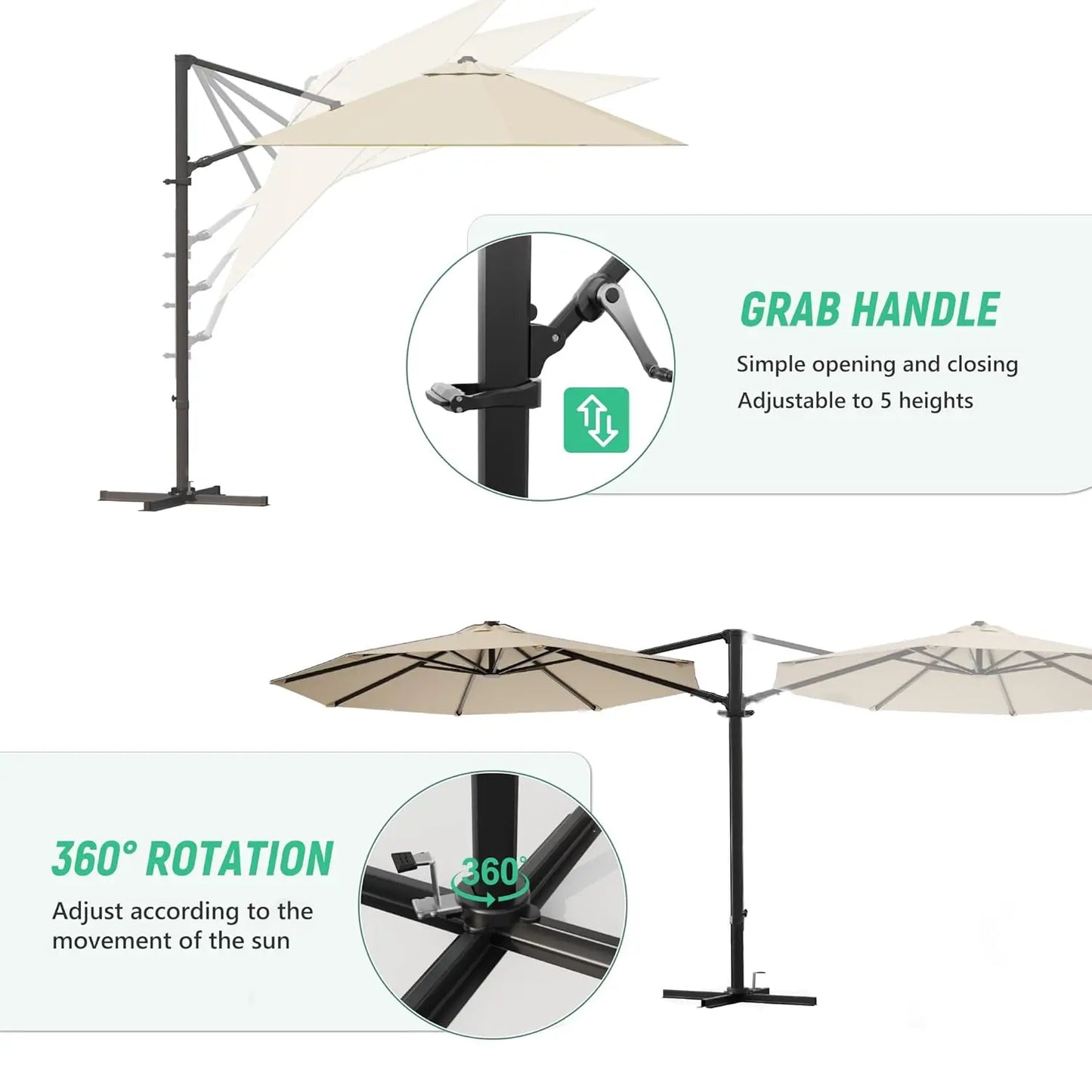 Outdoor Patio Umbrella With 360 Degree Rotation Offset Market Umbrella