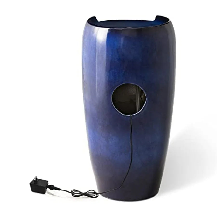 Outdoor Ceramic Jar Fountain With LED Light And Submersible Pump