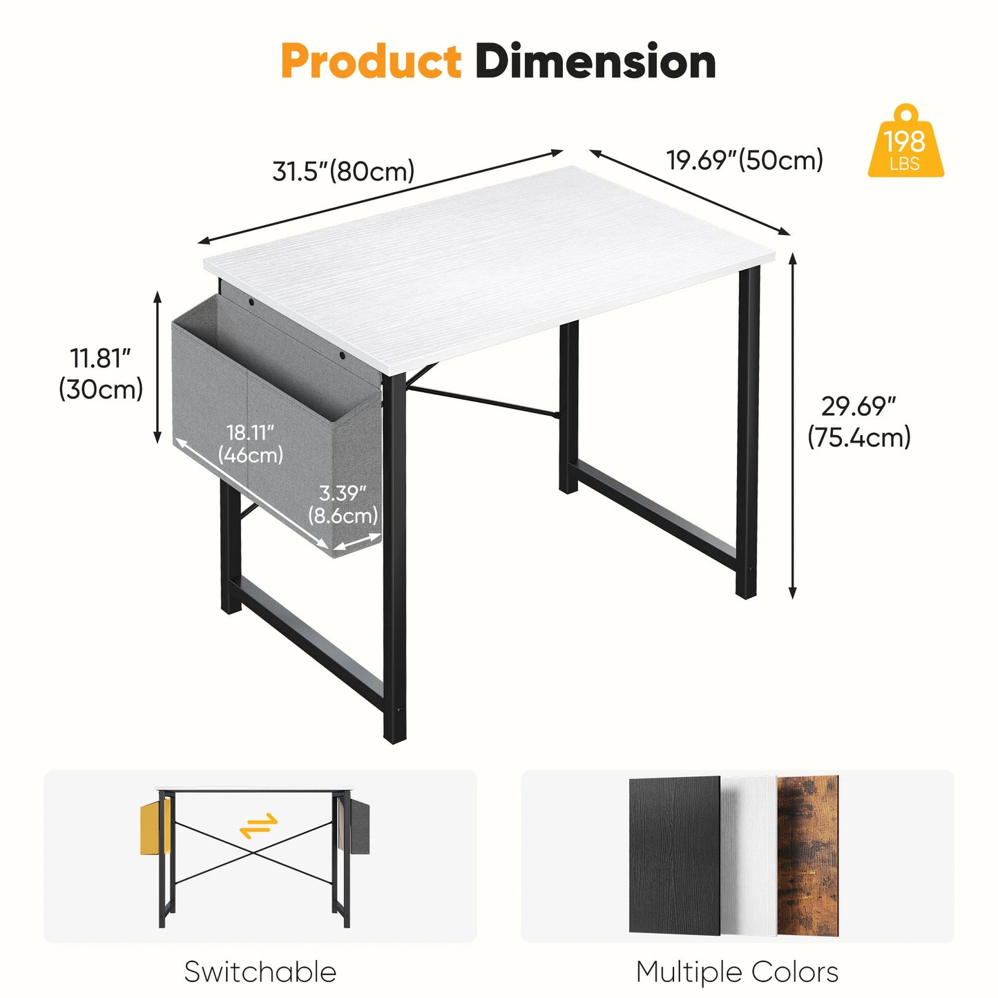 JHK Adjustable Computer Desk With Wood Top And Metal Frame Storage Bag