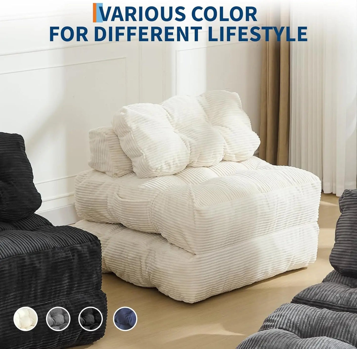 HiMISS 3-In-1 Folding Sofa Bed With Back Support And Pillow