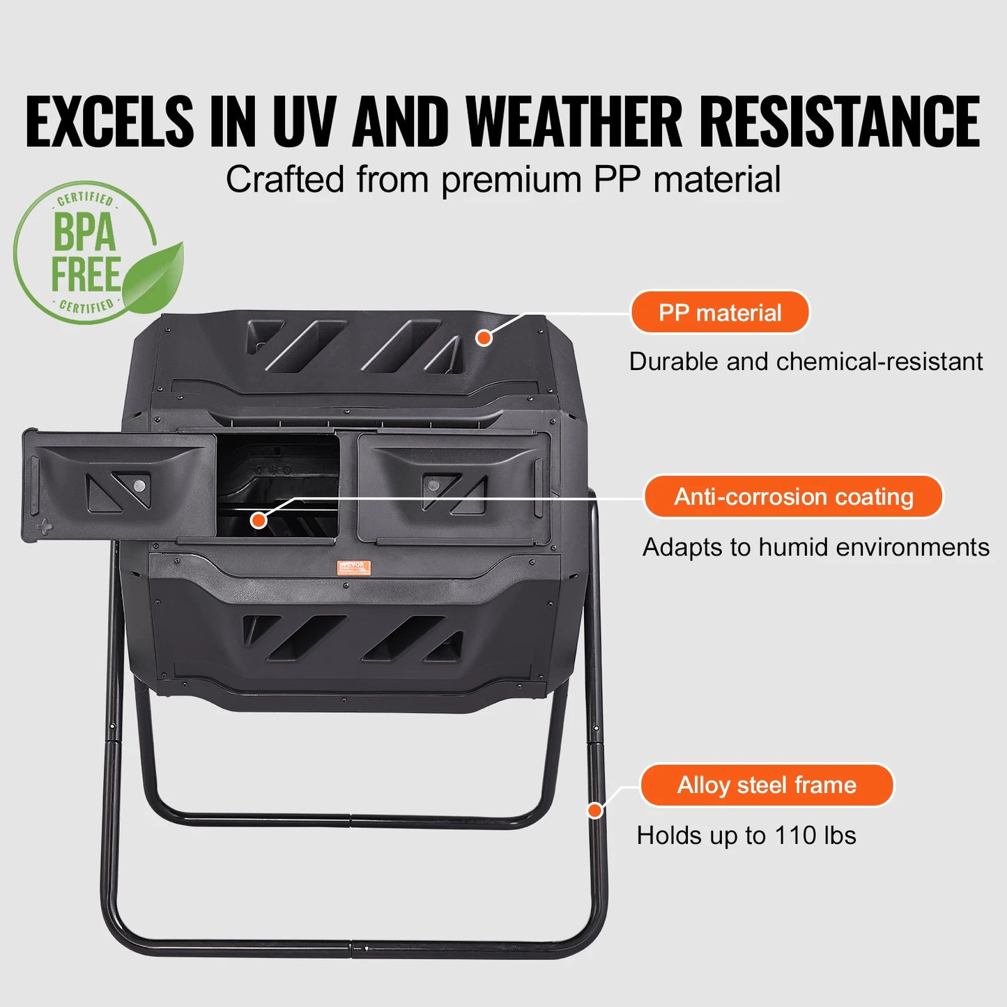 SucceBuy Dual Chamber Tumbling Compost Bin BPA Free