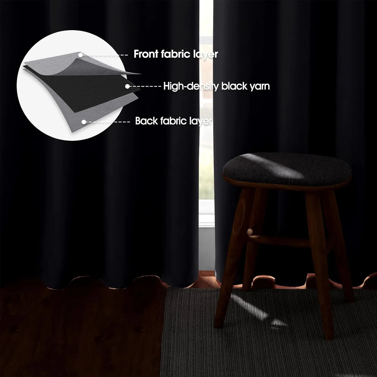 Blackout Heat Insulated Grommet Curtains For Bedroom And Living Room