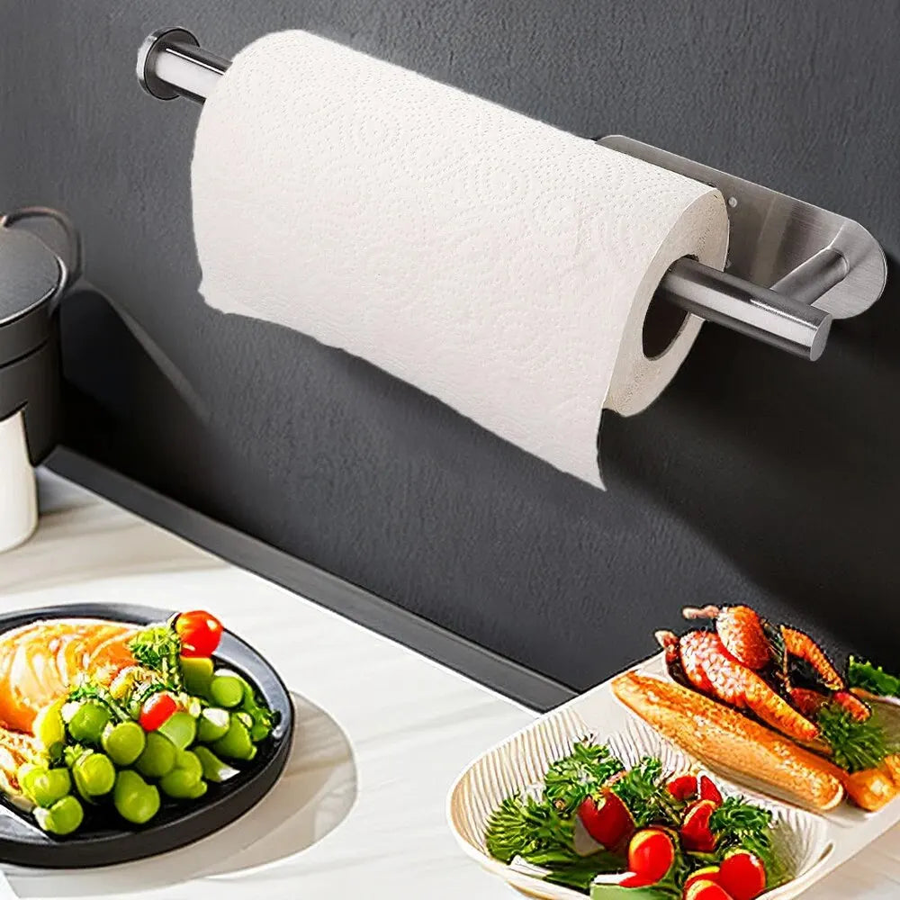 Stainless Steel Adhesive Paper Towel Holder Napkin Rack Bathroom Dispenser