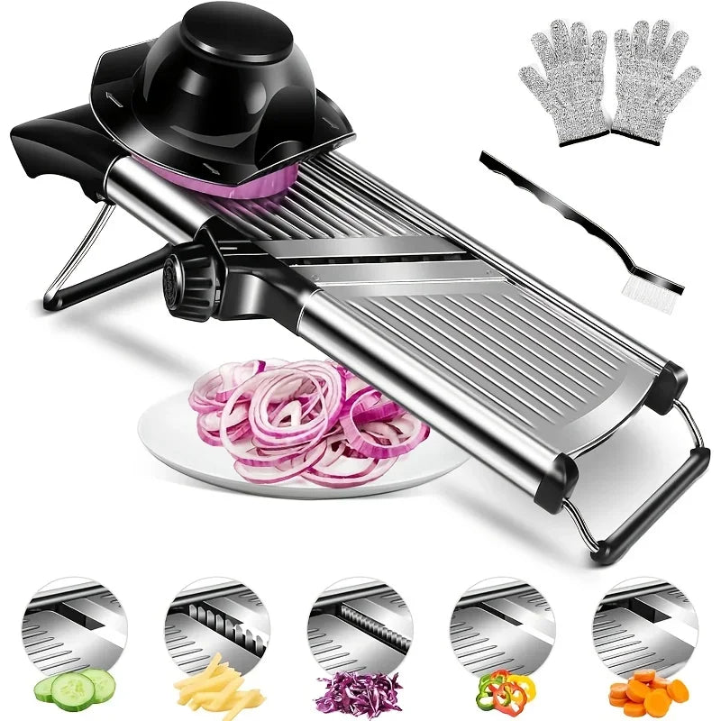 AEDG Stainless Steel Mandoline Slicer With Five Blades And Holder